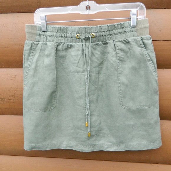 COPY - Ellen Tracy Company Linen Skirt Skort Medium Elastic Waist Drawstring Po… - Picture 2 of 4